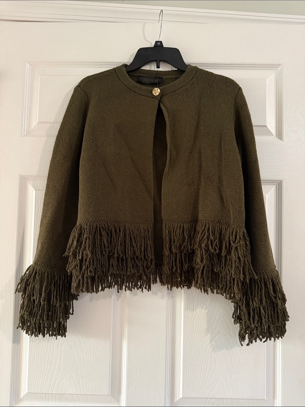Zara Olive Green Knit Single-Button Cardigan